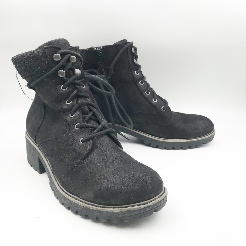 B.O.C. Arklow Black Suede Lace Up Combat Chunky Block Heel Boots Womens 9